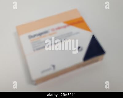 Prague,Czech republic–March 30 2024: Durogesic patches with Fentanyl active substance produced by Janssen pharmaceutical company, opioids treatment of Stock Photo