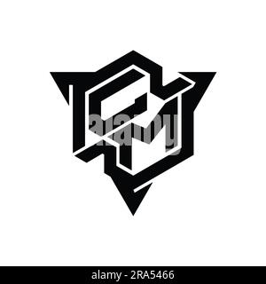 CM Letter Logo monogram hexagon shape with triangle outline gaming style design template Stock Photo