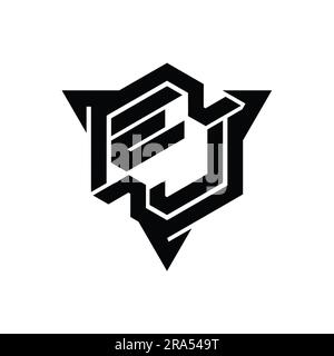 EJ Letter Logo monogram hexagon shape with triangle outline gaming style design template Stock Photo