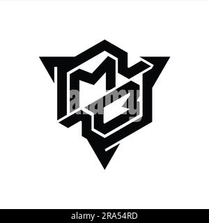 MB Letter Logo monogram hexagon shape with triangle outline gaming style design template Stock Photo