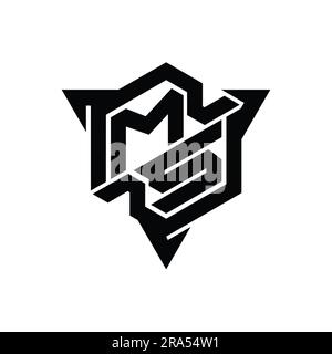 MS Letter Logo monogram hexagon shape with triangle outline gaming style design template Stock Photo