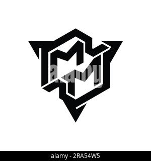 MM Letter Logo monogram hexagon shape with connect outline style