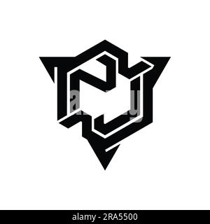 NJ Letter Logo monogram hexagon shape with triangle outline gaming style design template Stock Photo