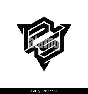 PS Letter Logo monogram hexagon shape with triangle outline gaming style design template Stock Photo