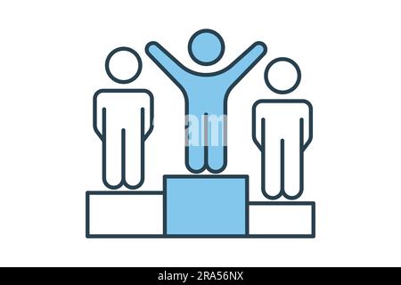 Winners icon. people with podium. icon related to winner, success, victory. Flat line icon style design. Simple vector design editable Stock Vector