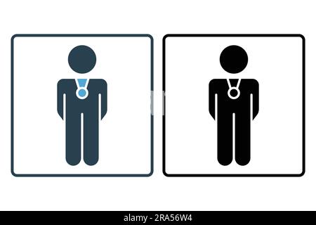 winner icon with medal. People wear medals. icon related to winner, success, victory. Solid icon style design. Simple vector design editable Stock Vector