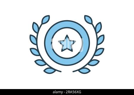 Medal icon with laurel wreath. icon related to celebration, winner, success, reward. Flat line icon style design. Simple vector design editable Stock Vector