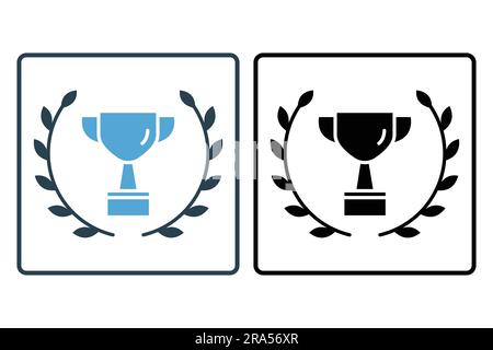 Champions cup icon with laurel wreath. icon related to celebration, winner, success, reward. Solid icon style design. Simple vector design editable Stock Vector