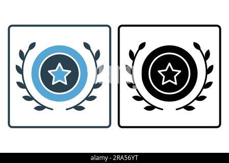 Medal icon with laurel wreath. icon related to celebration, winner, success, reward. Solid icon style design. Simple vector design editable Stock Vector