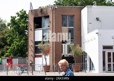 Hellemmes Lille, France. 1st July, 2023. A kindergarten attacked by protesters is pictured in Hellemmes-Lille, north France, June 30, 2023. Violence continued in France overnight from Thursday to Friday after a police officer shot dead a 17-year-old teen on Tuesday in Nanterre, western Paris suburbs, with 667 arrests across the country, French Interior Minister Gerald Darmanin announced on Friday. Credit: Sebastien Courdji/Xinhua/Xinhua/Alamy Live News Stock Photo