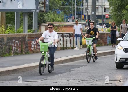 Milan, Italy. 01st July, 2023. Salvini and new highway code: license stop for mobile phone use, drugs and new regulation for the use of scooters and bicycles in the city. Credit: Independent Photo Agency/Alamy Live News Stock Photo