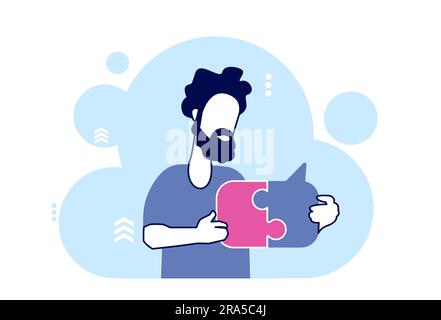 Vector of a young man solving a problem, puzzle pieces together Stock Vector