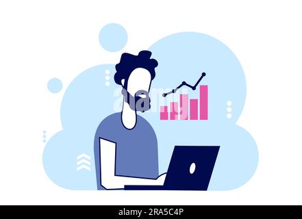 Vector of a young man working on laptop analyzing  internet data Stock Vector