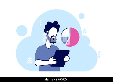 Vector of a young man with tablet computer analyzing website data traffic report Stock Vector