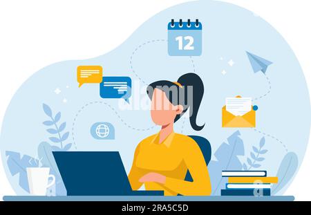 Vector of a woman working online. Remote job and business communication concept Stock Vector