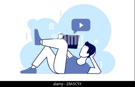 Vector of a young man watching social media content on his tablet computer Stock Vector
