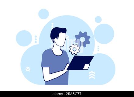Vector of a young man updating tablet software Stock Vector