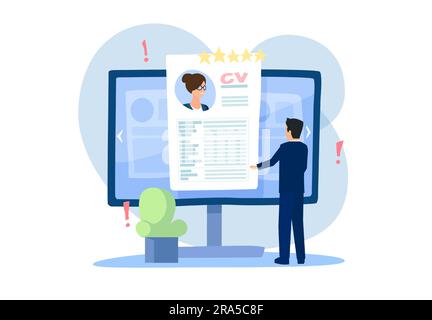 Vector of a human resources manager reviewing online job application of a potential candidate Stock Vector