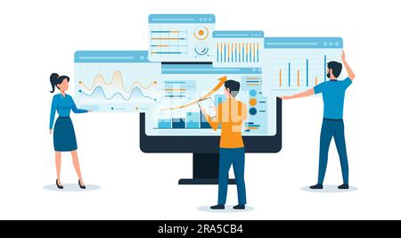 Vector of a business team monitoring on web financial reports Stock Vector