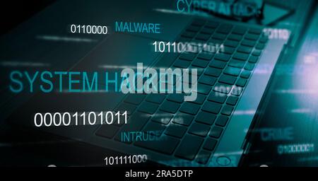 Futuristic banner with system hacked alert. Compromised information concept. Internet virus cyber security and cybercrime. Stock Photo
