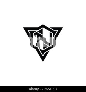 TJ Letter Logo monogram hexagon shape with triangle outline sharp slice style design template Stock Photo