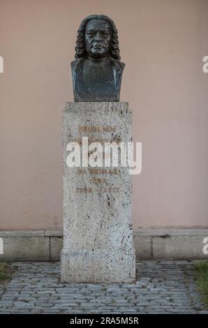 Monument to Johann Sebastian Bach with bust, Platz der Demokratie, Weimar, Thuringia, Germany Stock Photo