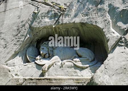 Lion monument in the Glacier Garden, Lucerne, Switzerland Stock Photo