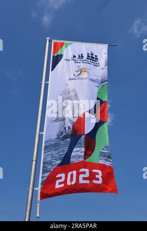 Den Helder, Netherlands. June 30, 2023. The flag of the nautical event Sail 2023 in Den helder. High quality photo Stock Photo
