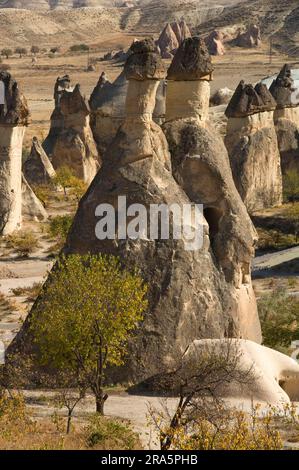 Tufa Formation and Fairy Chimneys, Goereme, Goereme National Park, Cappadocia, Turkey Stock Photo