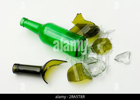Bottles, broken, glass bottles, broken glass, shards of glass, cut-out, object Stock Photo