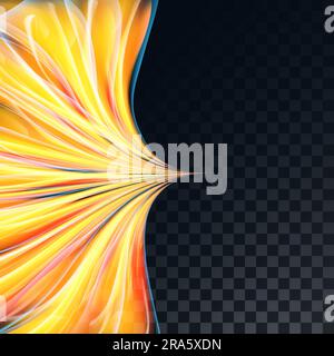Beautiful brilliant abstract energy magic electric waves of a line curved fiery transparent on a translucent dark in the cell black background from sq Stock Vector