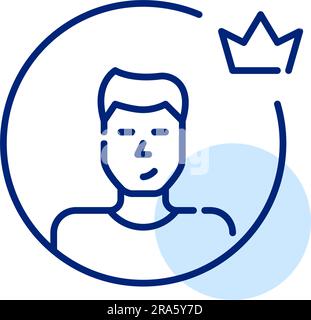 Premium user avatar. Young man with short hair wearing t-shirt. Crown symbol. Pixel perfect icon Stock Vector