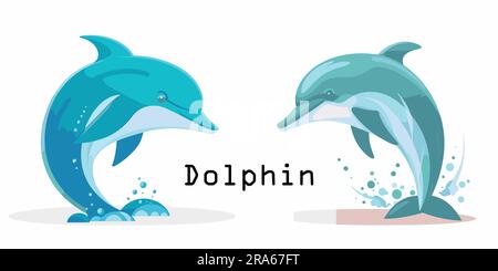 A set of flat dolphin vector illustration Stock Vector