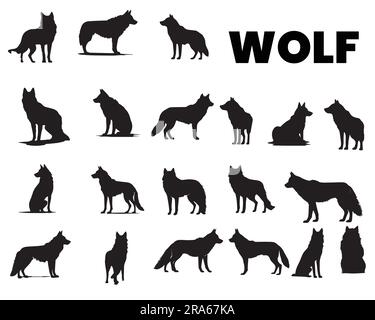 A set of Silhouette Wolf vector illustration Stock Vector