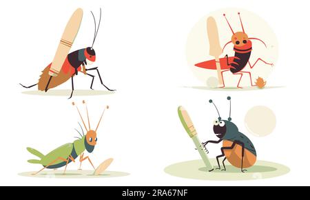 A set of Flat Cricket animal vector illustration Stock Vector