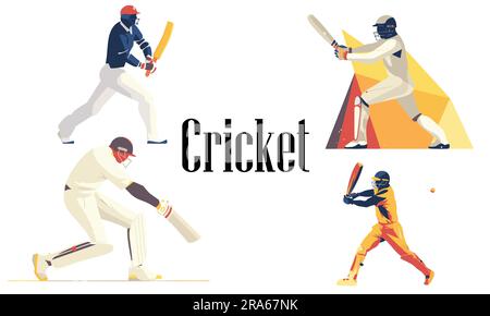 A set of flat cricket vector illustration Stock Vector