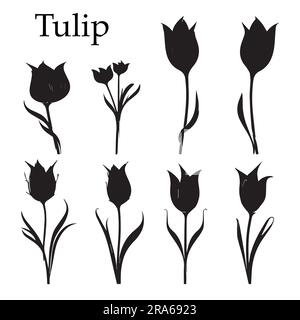 A set of silhouette tulip flower vector illustration Stock Vector