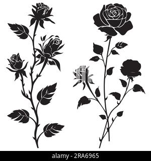 A set of silhouette Rose Flower Vector illustration Stock Vector