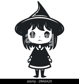 little witch black and white drawing. EPS 10 Stock Vector