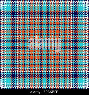 Seamless textile tartan of plaid vector texture with a check pattern fabric background in cyan and dark colors. Stock Vector