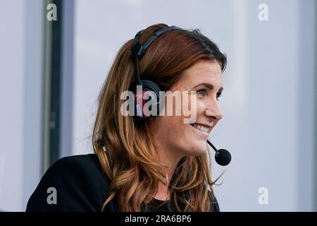 Biel, Switzerland. 30th June, 2023. Switzerland, Biel, June 30th 2023: SRF (Swiss TV) football expert and former Switzerland player Rachel Rinast during the International Friendly football match between Switzerland and Zambia at Tissot Arena in Biel, Switzerland. (Daniela Porcelli/SPP) Credit: SPP Sport Press Photo. /Alamy Live News Stock Photo