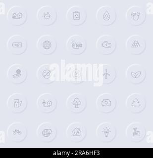 eco line gray icons on round rubber buttons Stock Vector