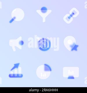 seo glass morphism trendy style icon set Stock Vector