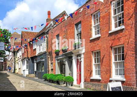 Cobbled street and period buildings, Lombard Street, Petworth, West Sussex, England, United Kingdom Stock Photo