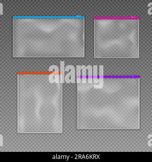 Plastic or cellophane zip bag, realistic isolated 3d vector mockup. Empty  transparent pouches with zippers. Waterproof disposable blank plastic  packag Stock Vector Image & Art - Alamy