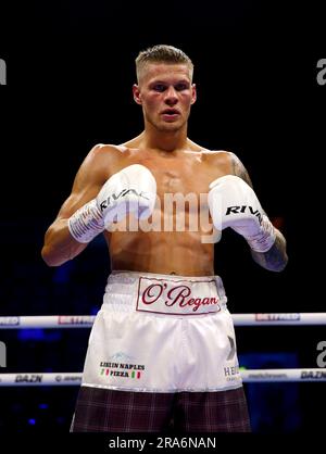 Cory O'Regan celebrates defeating Jordan Ellison after their ...