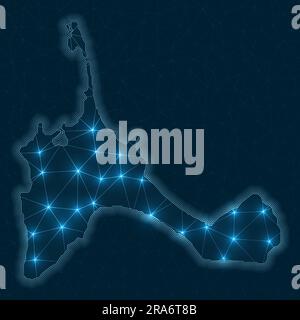 Formentera network map. Abstract geometric map of the island. Digital connections and telecommunication design. Glowing internet network. Stock Vector