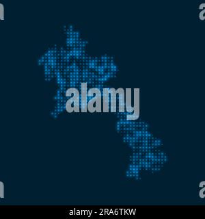 Laos dotted glowing map. Shape of the country with blue bright bulbs. Vector illustration. Stock Vector