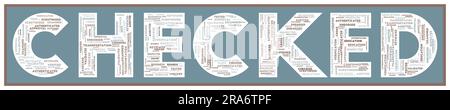 Checked text filled with related keywords of various sizes. Checked word cloud. Superb vector illustration. Stock Vector