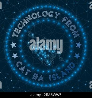 Technology From Cat Ba Island. Futuristic geometric badge of the island. Technological concept. Round Cat Ba logo. Vector illustration. Stock Vector